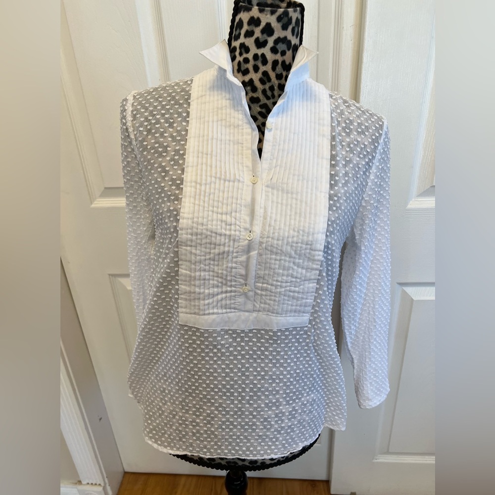 J. Crew Sheer Dotted Swiss Tuxedo Front Blouse